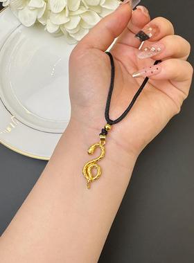 新品古法沙金项链复古宫廷风生肖灵蛇吊坠铜镀金久不掉色饰品