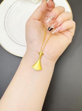 国潮沙金银杏叶项链轻奢镶钻