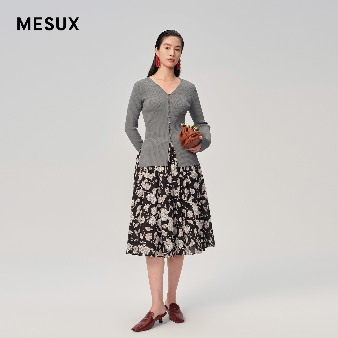 MESUX米岫女装春季女装V领针织开衫女修身上衣小个子MLSUE505 - 图0