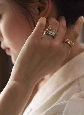 coco菱格戒指女小香风18K玫瑰金指环叠戴送女友情人节礼物高级感