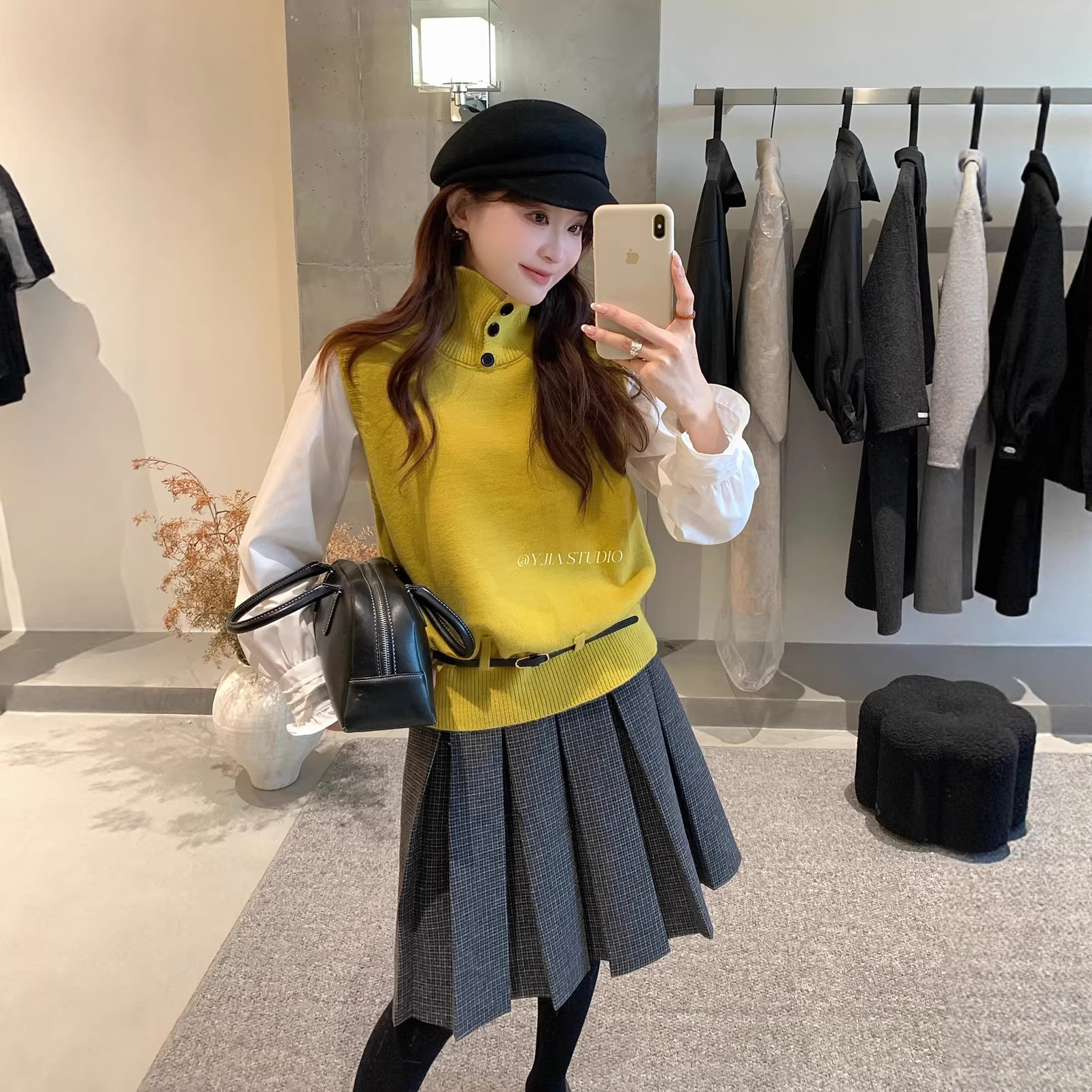 Y.JIA伊嘉早春法式高领针织马甲+叠穿长袖T恤两件套装女,淘宝优惠券,粉丝福利购,淘宝优惠卷