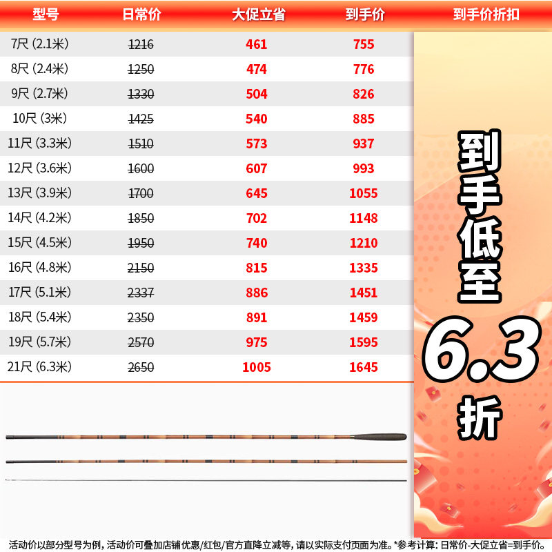 DAIWA/达亿瓦 月光 并继式碳素鲫鱼竿 3.6/4.5/5.4/6.3手竿钓鱼竿