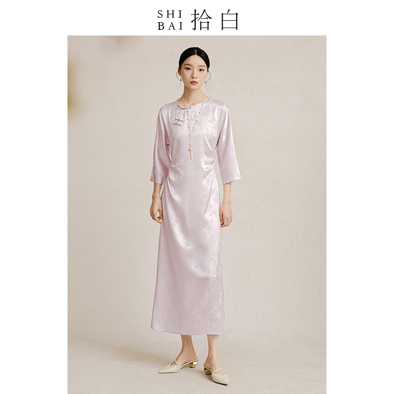 SHIBAI拾白原创新中式连衣裙春夏禅意国风高端醋酸紫色改良长裙 - 图2