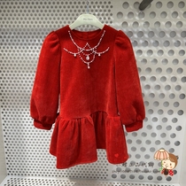 F2FAD4618 mini peace Taiping bird boy dress 2023 Winter-style girl thickened loose red dress dress