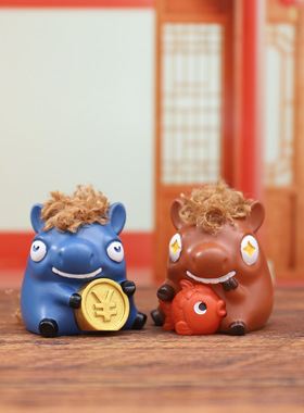 福运加马卡通招财桌面车载小摆件