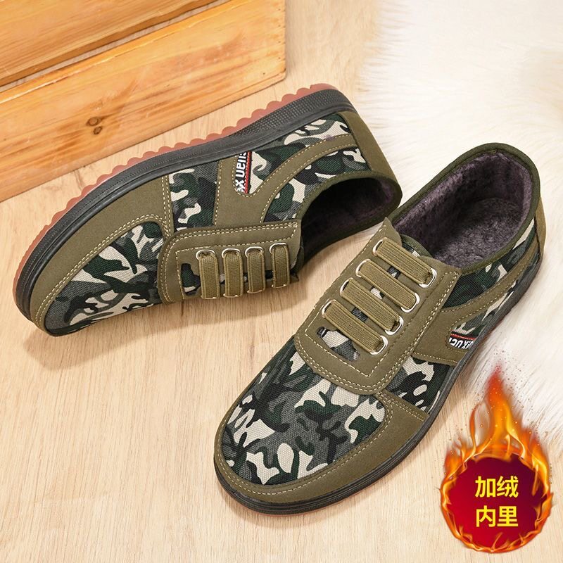 冬季老北京布鞋牛筋棉鞋加绒加厚防滑休闲一脚蹬软底迷彩工地男鞋,淘宝优惠券,粉丝福利购,淘宝优惠卷