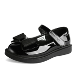 Черная детская обувь для кожаной обуви с бантиком для принцессы, мягкая подошва