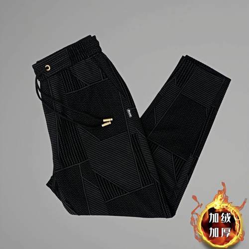 秋冬高端轻奢新款休闲裤秋季男韩版加绒保暖商务格子直筒时尚长裤 - 图1