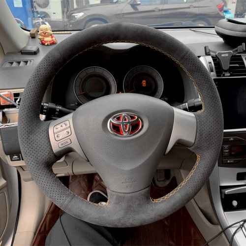 适用于丰田新卡罗拉雷凌八代凯美瑞亚洲龙RAV4翻毛皮手缝方向盘套 - 图2