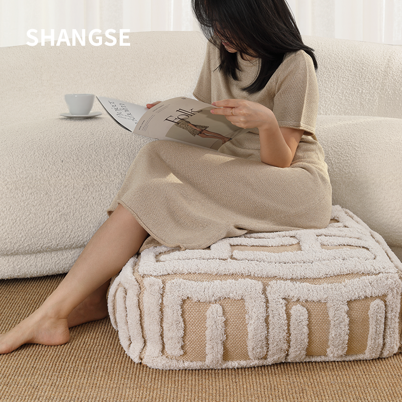 尚塞原创设计侘寂风中古风民宿样板房酒店展厅客厅坐墩蒲团坐垫凳 - 图3