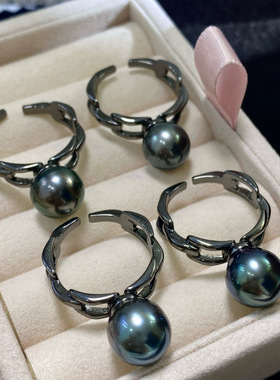 通体s925银甜酷珍珠戒指开口可