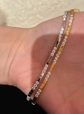【流光溢彩】极简排钻金银色小方块手链轻奢气质高级感送礼物手饰