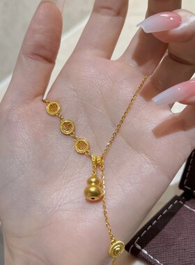 小红书新款新中式金色葫芦项链轻奢小众国风气质福牌流苏女锁骨链