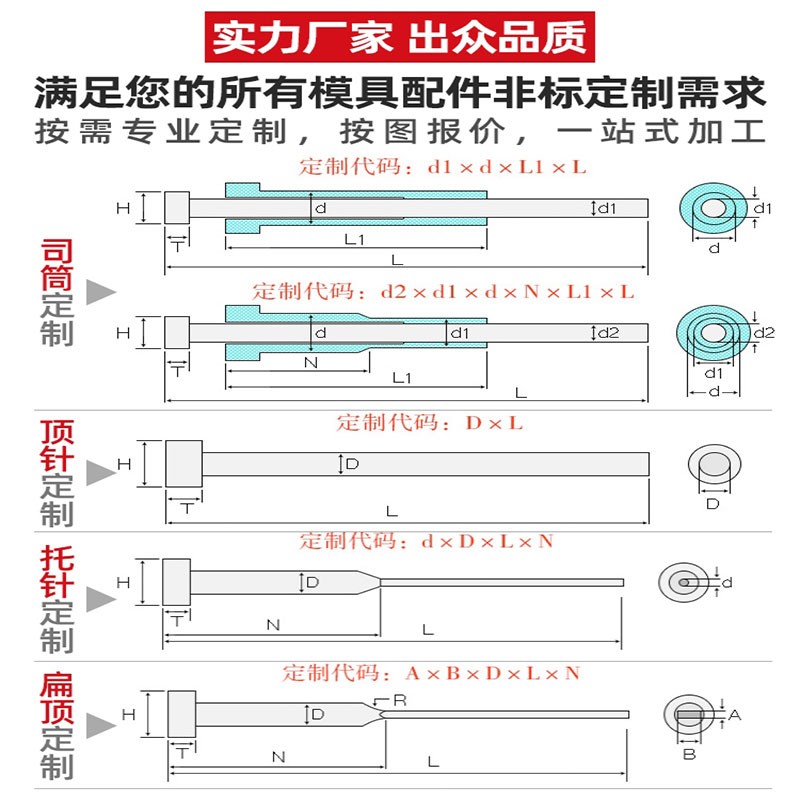 模具顶顶杆司筒扁顶针镶针冲针冲头浇口套非标件模具配件非标定制 - 图3