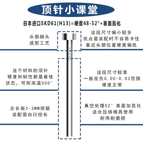 进口SKD61模具顶针H13真空全硬压铸顶杆11/11.5/12/12.5/13/13.5 - 图3