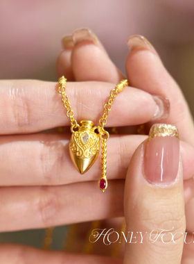 HONEY FOCUS爱情灵药项链 金色轻奢复古优雅坠链均925银合成锆石