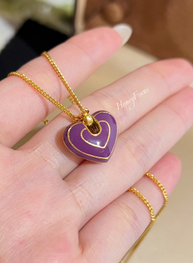 HONEY FOCUS海芋恋项链 紫色轻奢款百搭气质简约坠链均925银珐琅