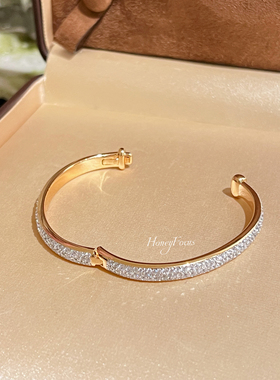 HONEY FOCUS星河流光手镯 金色轻奢满镶GD同款手镯 925银合成锆石