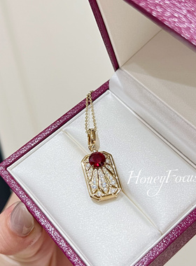HONEY FOCUS星月银河项链 轻奢时尚秋冬红色坠链均925银合成锆石