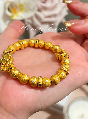 HONEY FOCUS星球珠手链 金色轻奢百搭蒙奇奇手链 925银合成锆石