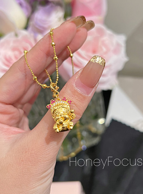 HONEY FOCUS蒙奇奇项链金色时尚百搭小众设计感项链925银合成锆石