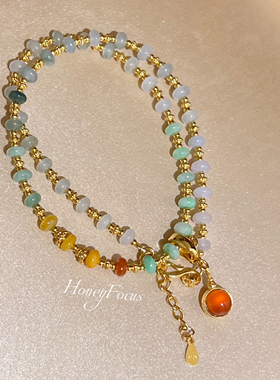 HONEY FOCUS莲华浮光项链  中式轻奢翡翠项链 渐变彩色系 9353