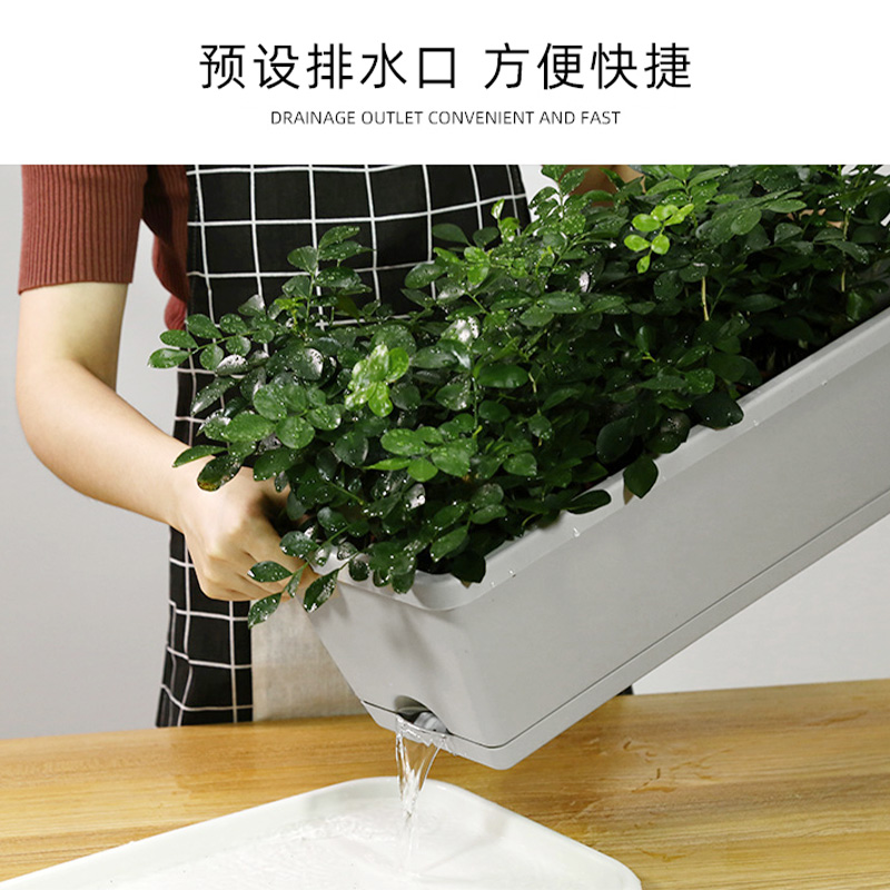 长方形壁挂花盆栽种菜神器塑料家庭阳台大花槽长条型霍伦盆蓄水盆-图0