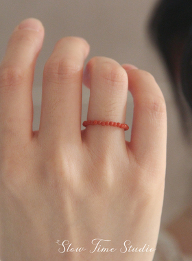 天然南红玛瑙松石蜜蜡小珠子戒指美国蓝瓷松睡美人新蜜蜡指环