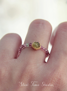 天然碧玺戒指女款S925纯银镀金镶嵌指环高级感轻奢百搭食指戒