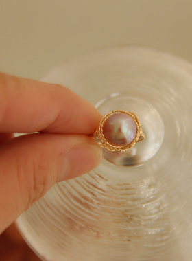 天然浅紫色珍珠戒指女超强保色