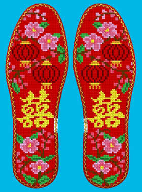鸿运玫瑰11CT中小格花边十字绣鞋垫子七层棉布吉祥字自己绣半成品