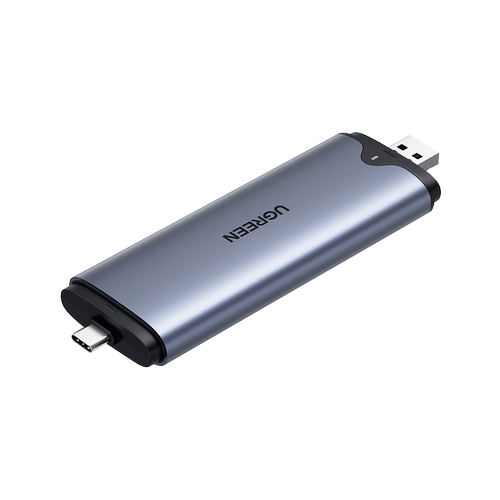 绿联M.2固态硬盘盒子外壳m2硬盘数据读取器双插口USB+TypeC二合一 - 图0