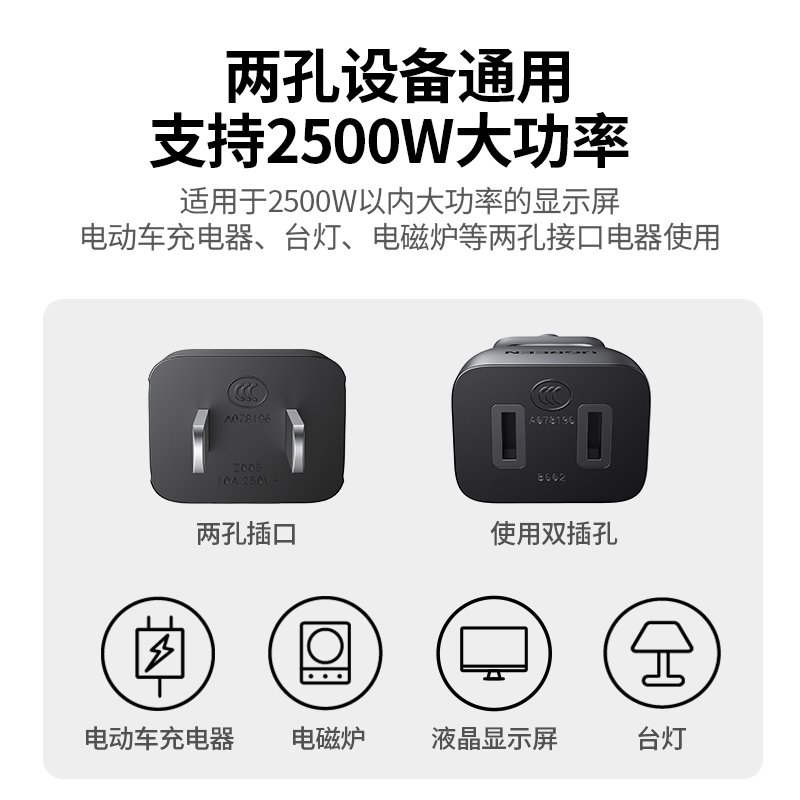 绿联电源延长线二插电动车充电电瓶车空调监控电视机加长插头插座 - 图2