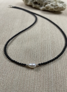 珍珠吊坠天然黑尖晶小米珠项链女