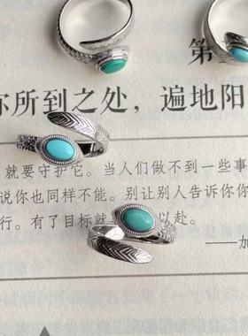 本命年纯银蛇形戒指情侣对戒松石