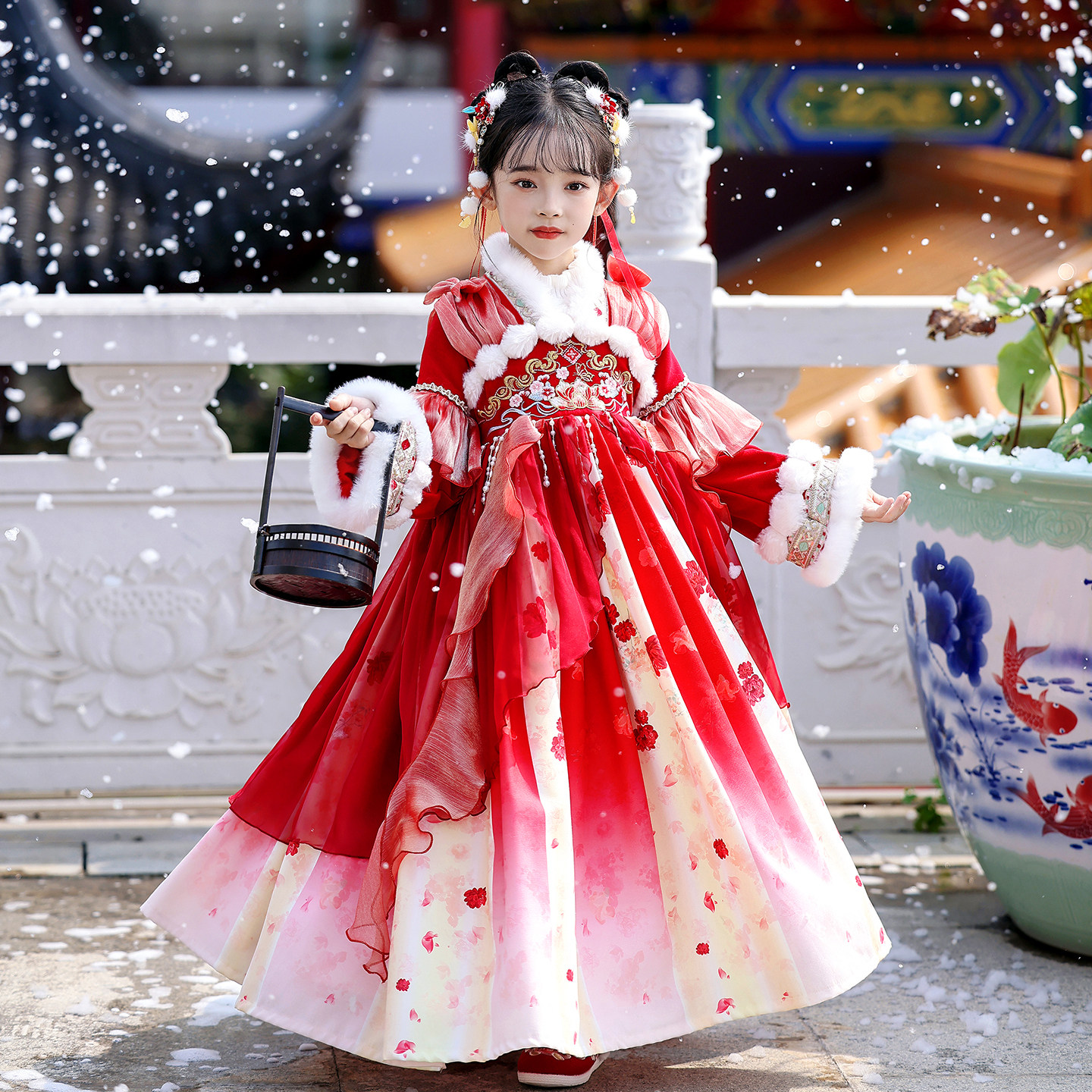 新年服装女童汉服2025新款冬装儿童拜年服连衣裙过年服红色裙子冬,淘宝优惠券,粉丝福利购,淘宝优惠卷