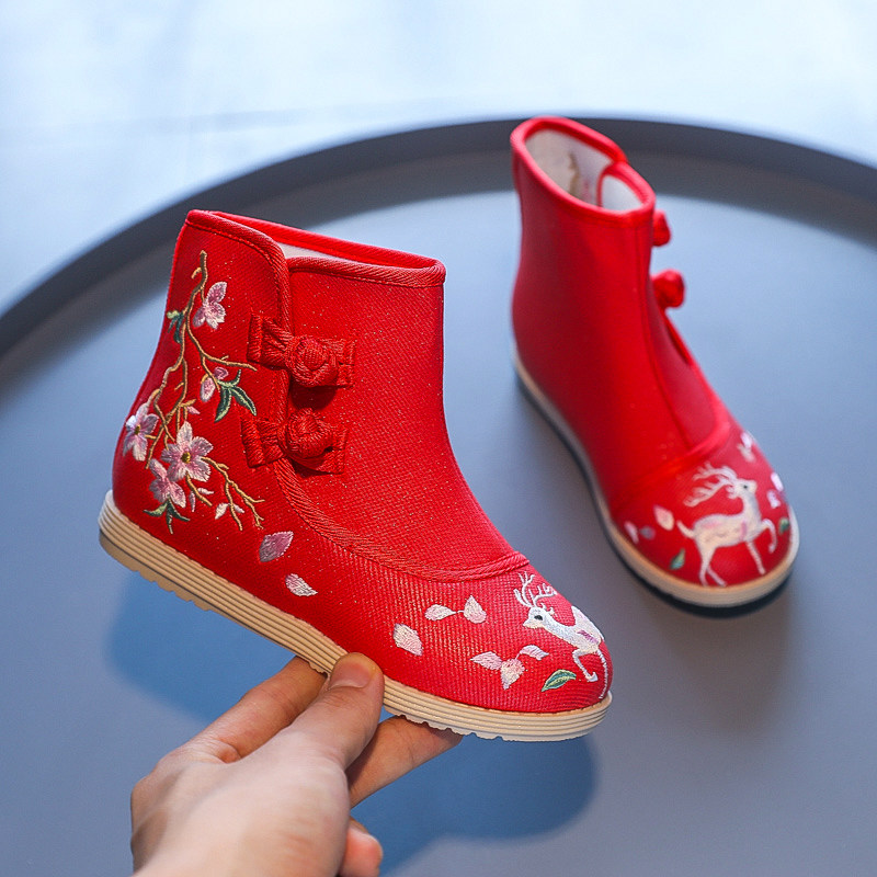 2025新款秋冬儿童汉服鞋子靴子中国风加绒宝宝短靴古风女童绣花鞋,淘宝优惠券,粉丝福利购,淘宝优惠卷