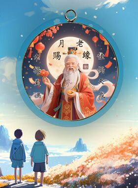 【月下佳缘】爱情情侣幸福项链月下老人桃花月老钥匙扣月老爱情