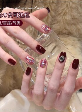 新年安可拉红色指甲油胶2026年新款秋冬爆闪亮片套装显白美甲店用