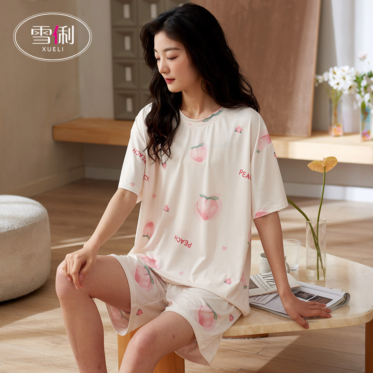 夏季睡衣女2023新款可爱印花卉夏天薄款圆领甜美女士家居服套装_雪俐家居服_女士内衣/男士内衣/家居服-第5张图片-提都小院