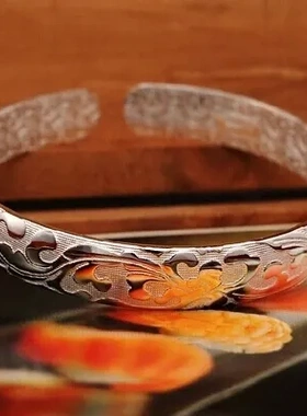 手镯女首饰品925纯银时尚手环欧美巧兰轩繁花开口镀工厂韩国