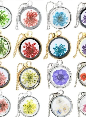 创意紫色欧美手工花型项链干花女式流行风银色多款圆形