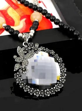 蝴蝶毛衣链水晶百搭女合金项链连衣裙韩国长款挂件配饰时尚