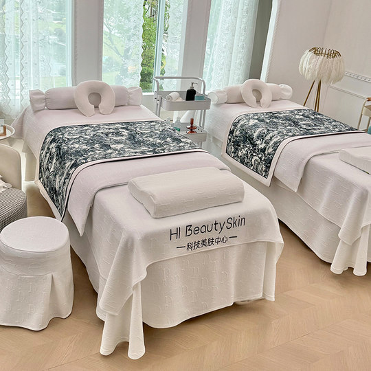 Internet celebrity cream beauty bed cover four-piece set light luxury high-end new knitted cotton simple massage bed cover four seasons