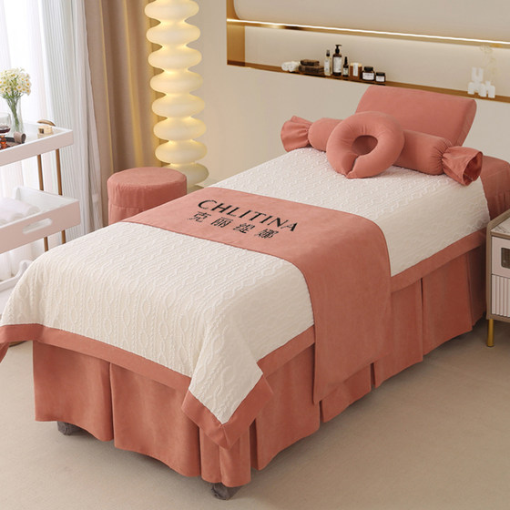 Internet celebrity seersucker beauty bedspread set of four pieces, light luxury and high-end beauty salon special massage shampoo bed cover for summer
