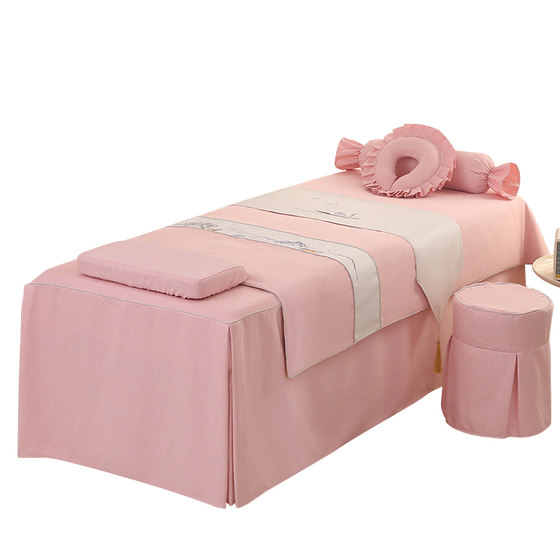 2025 New Cotton and Linen Beauty Bedspread Four-piece Set High-end Light Luxury Beauty Salon Massage Bedspread Shampoo Bed Bedspread Set