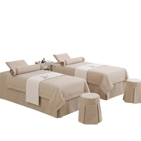 Four-piece cotton and linen beauty bedspread set, high-end light luxury beauty salon massage therapy shampoo bed cover, universal for all seasons