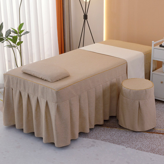 2024 new cotton and linen beauty bedspread four-piece set high-end light luxury beauty salon massage bed cover shampoo bed bed cover set