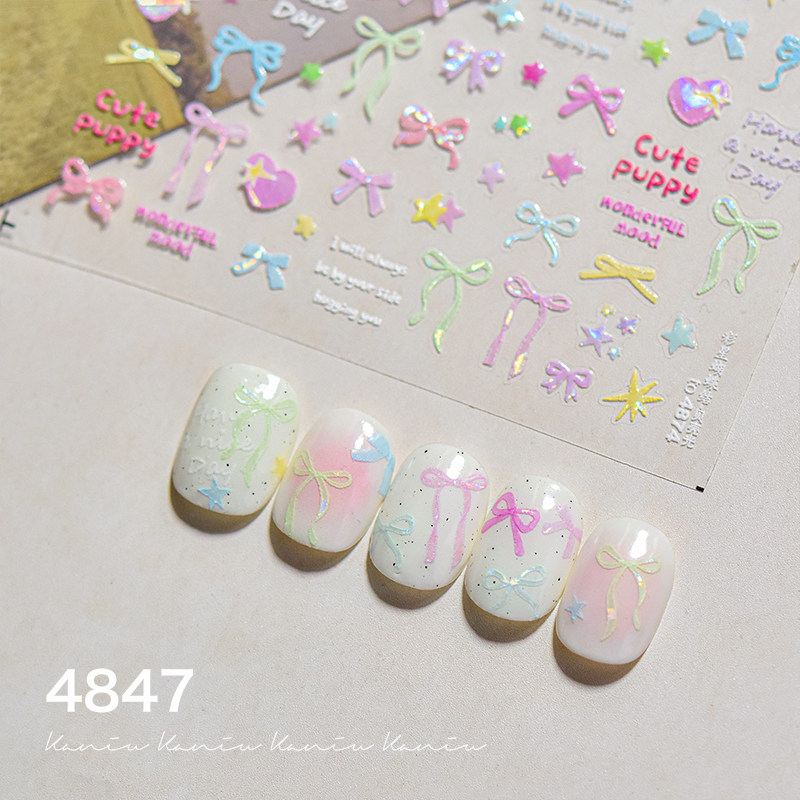 美甲卡通动物贴纸可爱涂鸦小熊蝴蝶结浮雕立体3D学生diy指甲装饰,淘宝优惠券,粉丝福利购,淘宝优惠卷