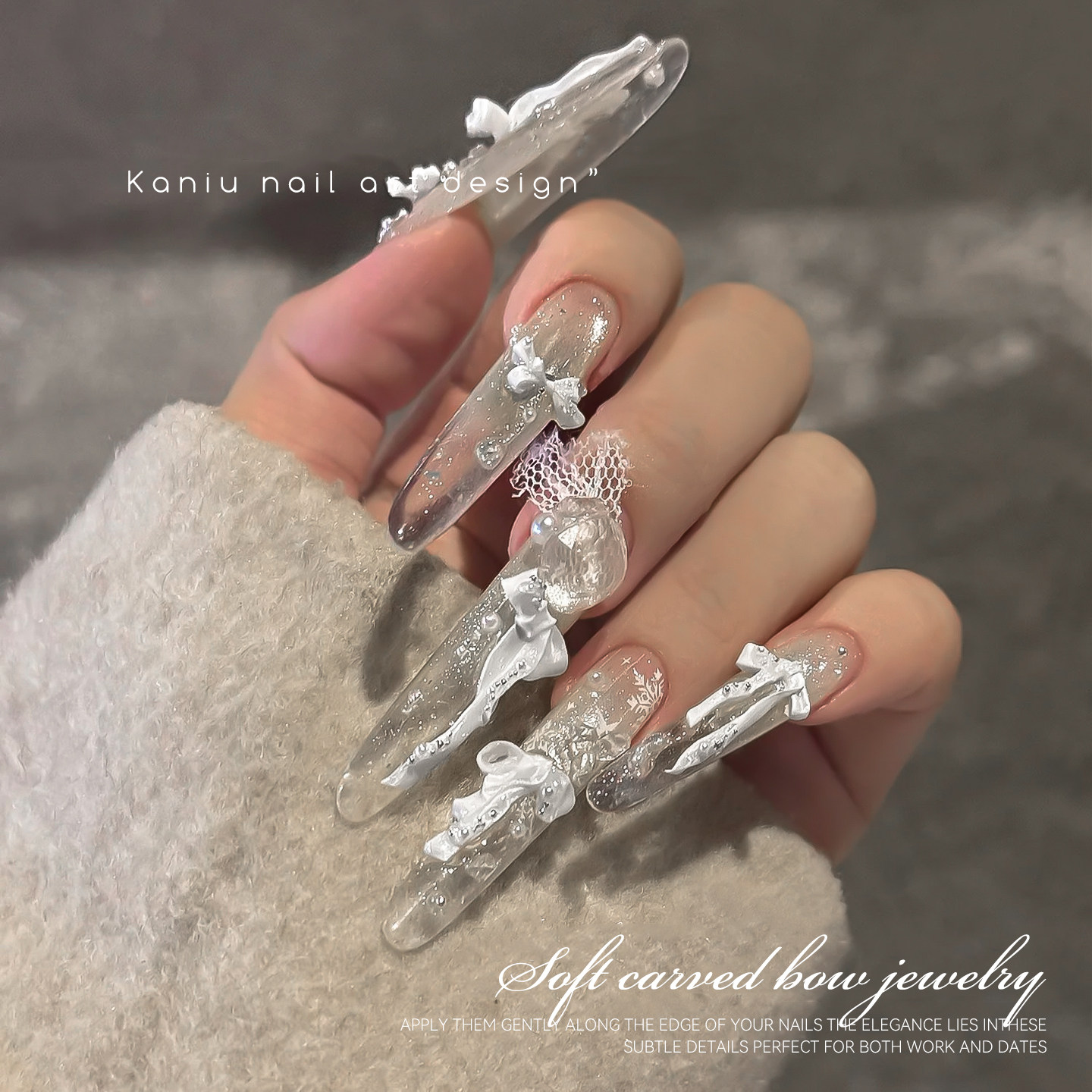 美甲缎光蝴蝶结饰品网红爆款软胶成品手雕长丝带珠光细闪指甲装饰,淘宝优惠券,粉丝福利购,淘宝优惠卷